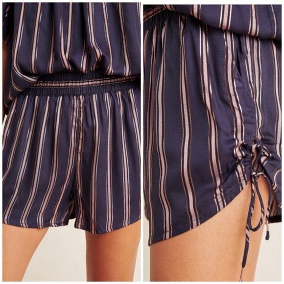 Anthropologie navy blue & mauve striped shorts size M - Picture 1 of 9
